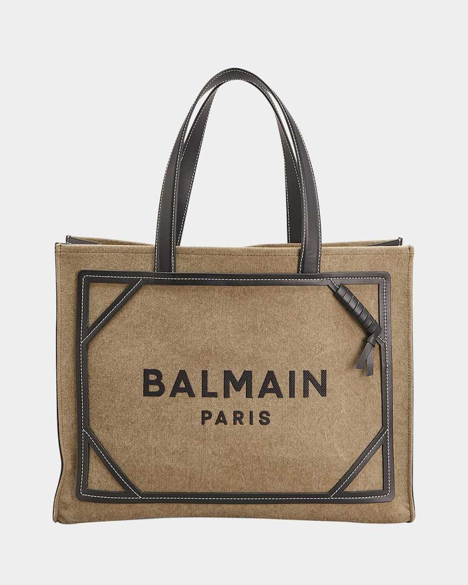 B Army Medium Shopper Tote Bag in Canvas with Leather Handles